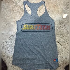 Aviator Nation Gray 'Surf Team' Racerback Tank with Retro Logo Small